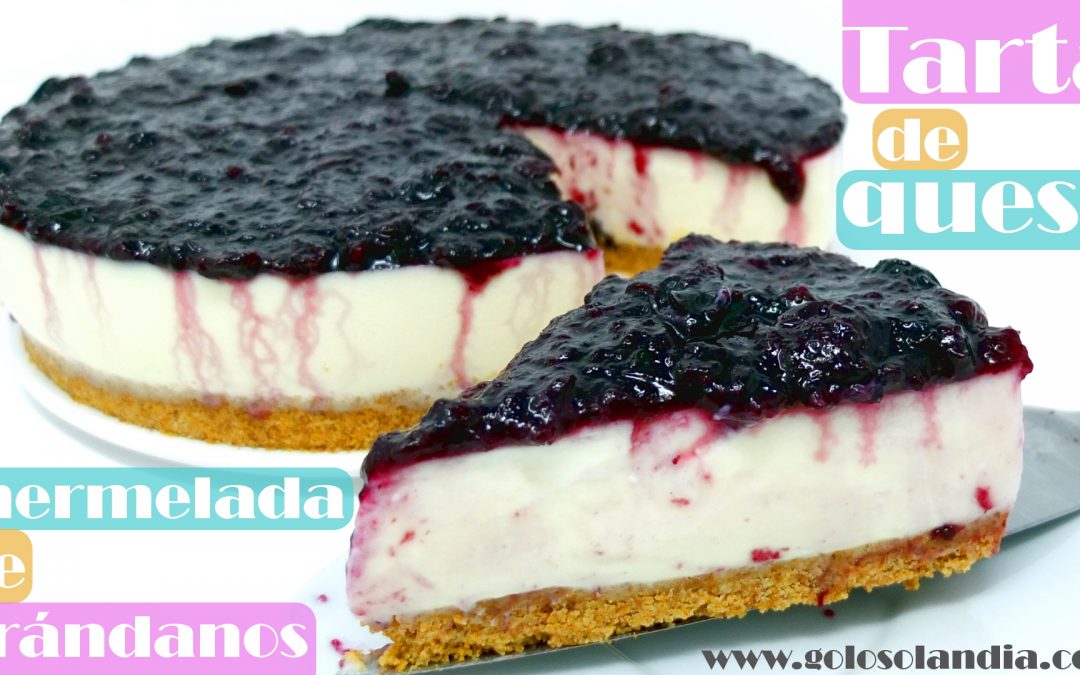 Tarta de queso con mermelada de arándanos fácil sin horno