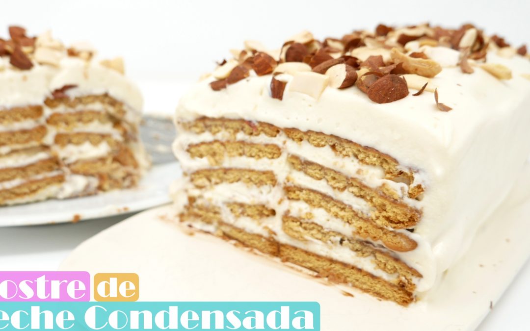 POSTRE de LECHE CONDENSADA🍰🥛🍰 (SIN HORNO pastel fácil con GALLETAS)🍰🥛🍰