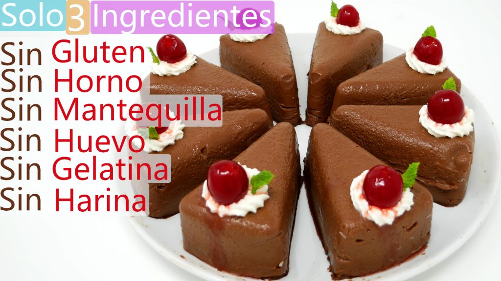 PASTEL de CHOCOLATE 3 INGREDIENTES | SIN HORNO |😍🍫🎂 SIN GLUTEN | SIN HUEVO SIN HARINA SIN GELATINA