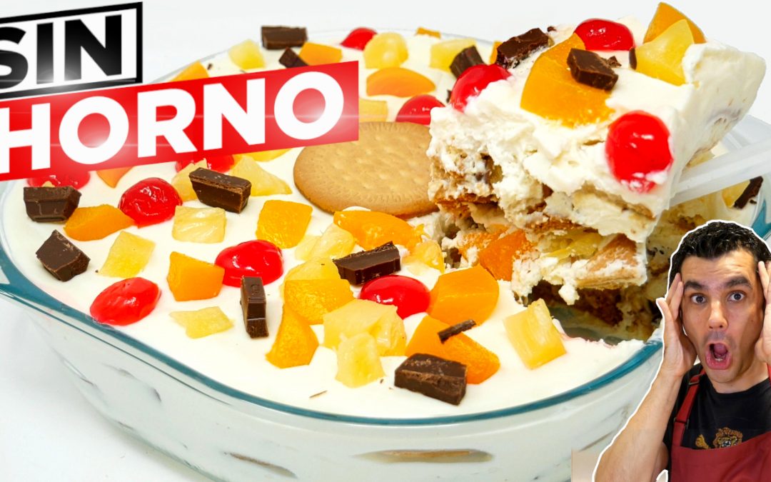 Postre de GALLETAS MARÍA y FRUTA cremoso y delicioso 😋🍰😍Pastel fácil, carlota de frutas receta # 843